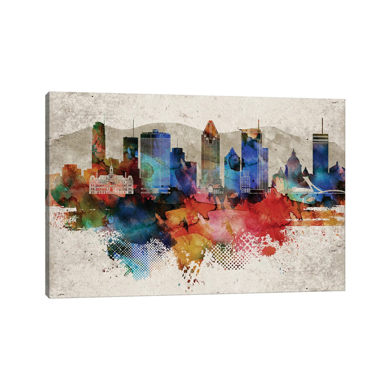 Montreal Abstract Skyline by WallDecorAddict - Wrapped Canvas Print, 66.04 cm H x 45.72 cm W