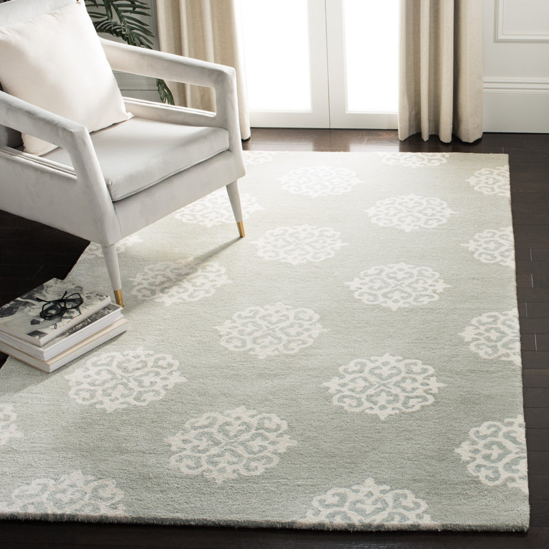 Candelo Hand Tufted Wool/Viscose Floral Rug in Gray/Ivory, Rectangle 8'3" x 11'