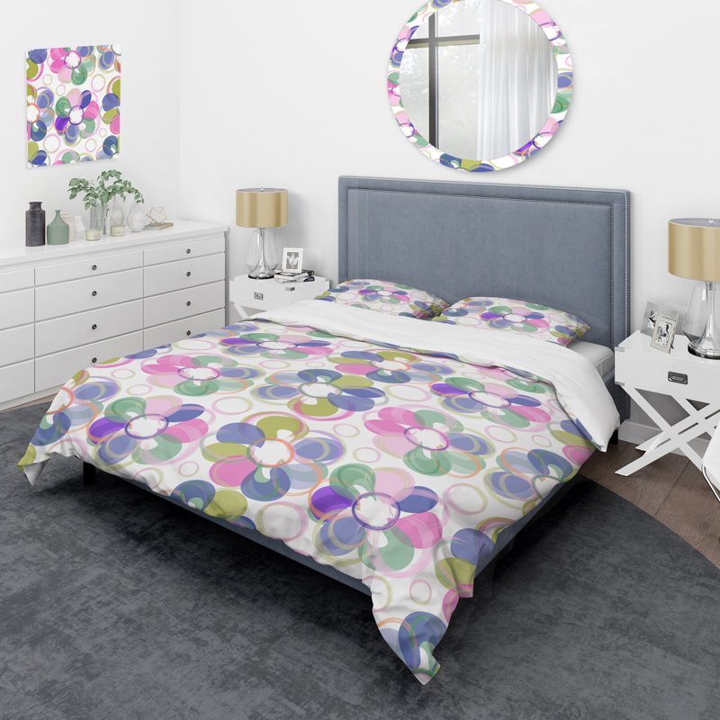 Fleurs multicolores - ensemble de housse de couette floral - microfibre de polyester