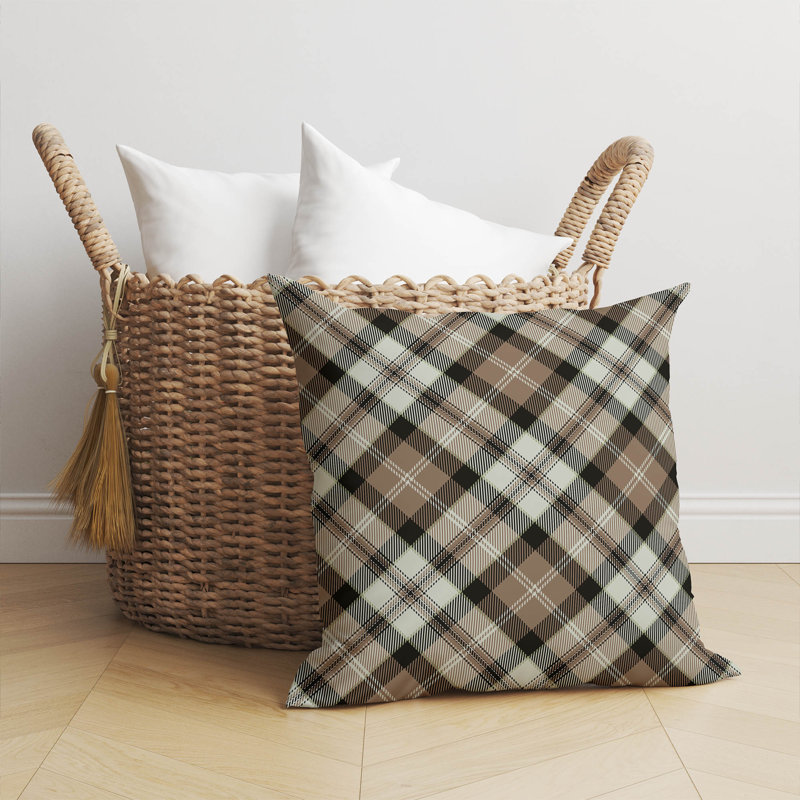 Coussin décoratif taupe Anthony Plaid, Taupe / gris anthracite, H 26 po x l 26 po