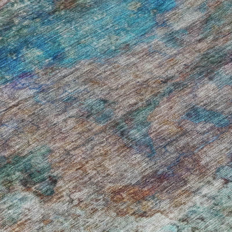 Tapis bleu sarcelle lavable à la machine intérieur / extérieur Xhevrie, Rectangulaire 3 pi x 5 pi