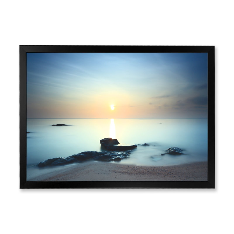 Seascape Sunset Dramacti - reproduction de cadre flottant sur toile, Cadre d'angle fermé noir, H 8 po x l 12 po x P 1 po