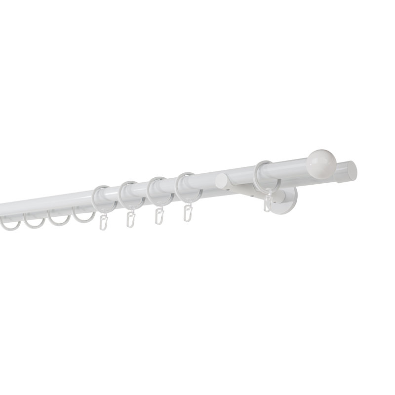 Curtain rod made to measure 20mm ball, White, 2cm H x 150cm W x 12cm D.