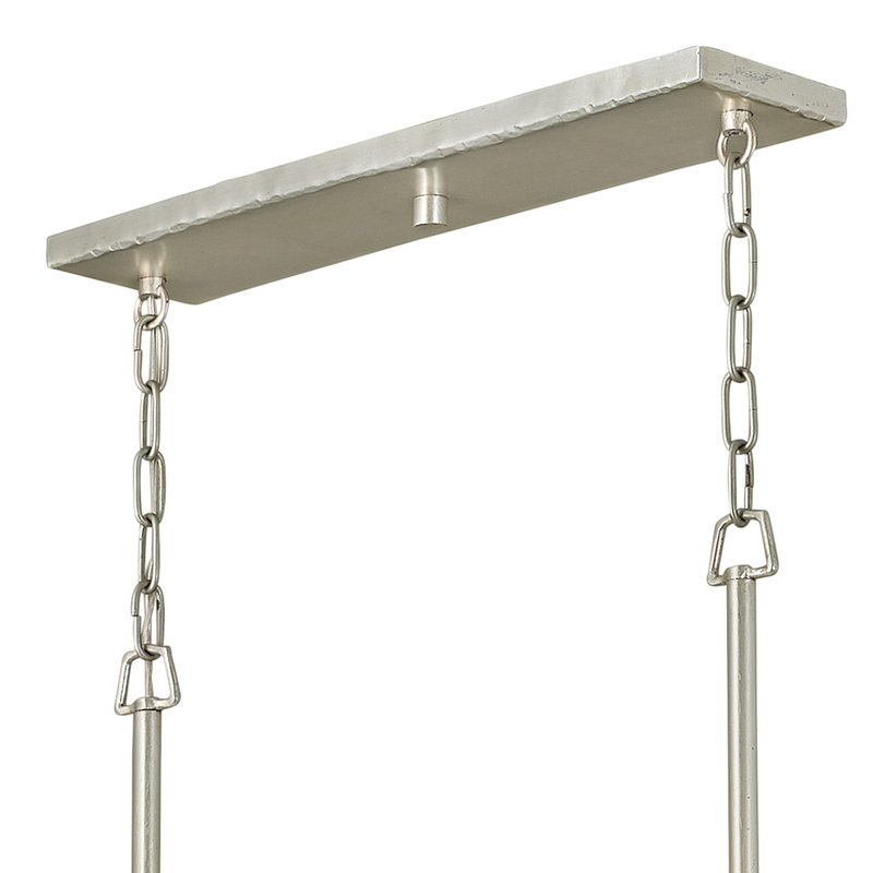 Farrah 10-Light White Linen Linen Chandelier w/ Hammered Crosshatch Bars, Silver Leaf