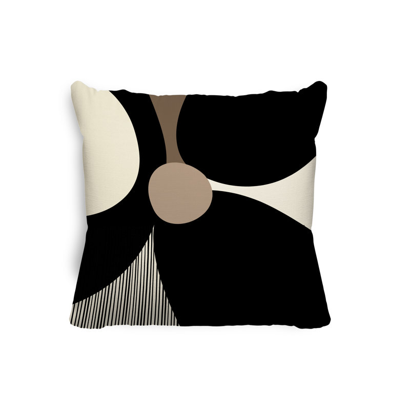 Coussin intérieur / extérieur en polyester filé Lara, Noir / Blanc cassé, 17 po x 17 po