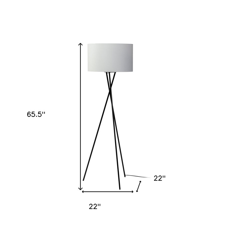 Lampe trépied noire 66 po avec abat-jour tambour en tissu blanc Ezequil