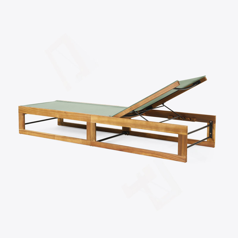Chaise simple simple, méridienne de patio, bord de piscine, jardin, 1, Vert menthe / teck
