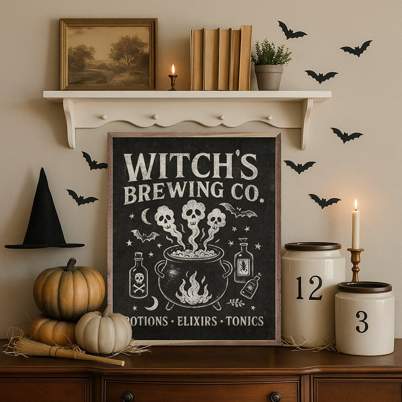 Witch's Brewing Co, H 20 po x l 16 po