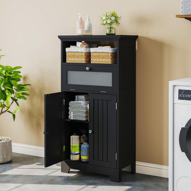 Armoire de rangement au sol pour salle de bain, Noir