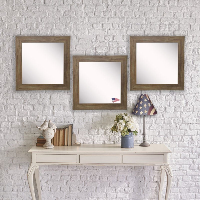 Ensemble de 3 miroirs maison de campagne / campagne en bois de grange Ganesa, Brun