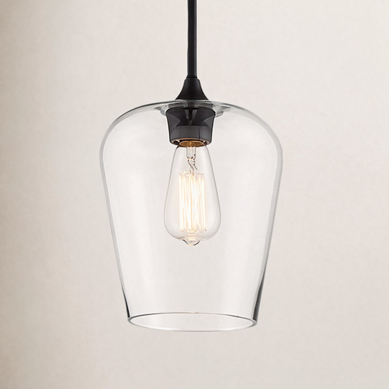 Breena 1-Light Dimmable Bell Pendant, Clear, Matte Black