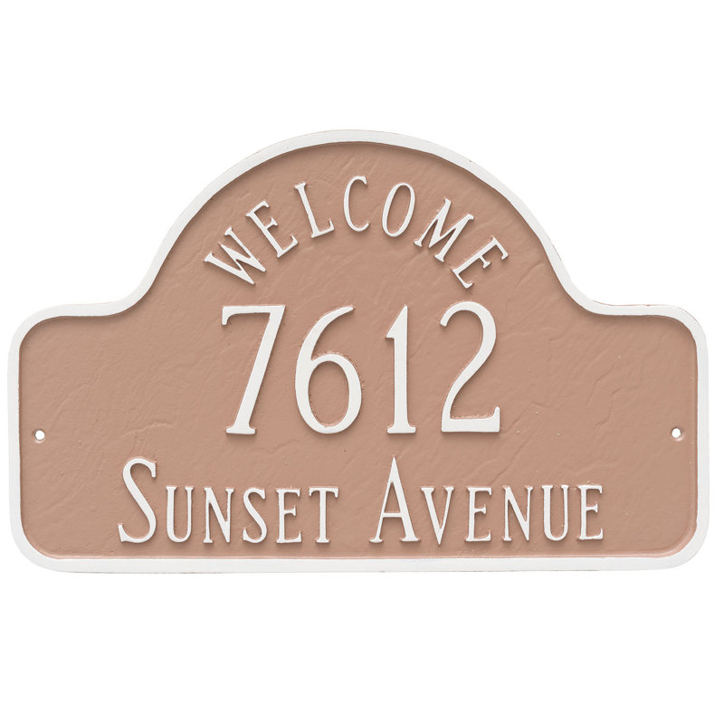 Plaque d’adresse murale sur 3 lignes welcome, Noir / argent, Oui