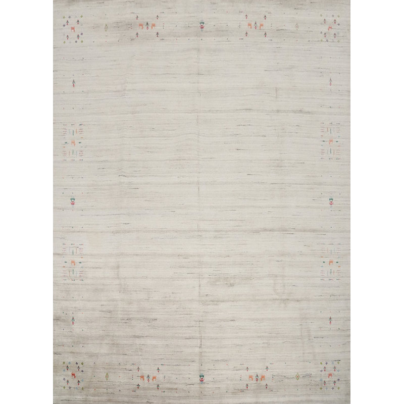 Tapis chic de style Gabbeh uni 10 x 10 rehaussé de motifs subtils de couleur