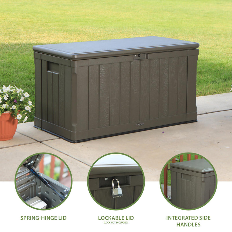 Brown Lockable High-Density Polyethylene Outdoor Deck Box Bench