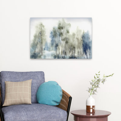 Douces teintes de forêt brumeuse I - Art abstrait aquarelle paysage