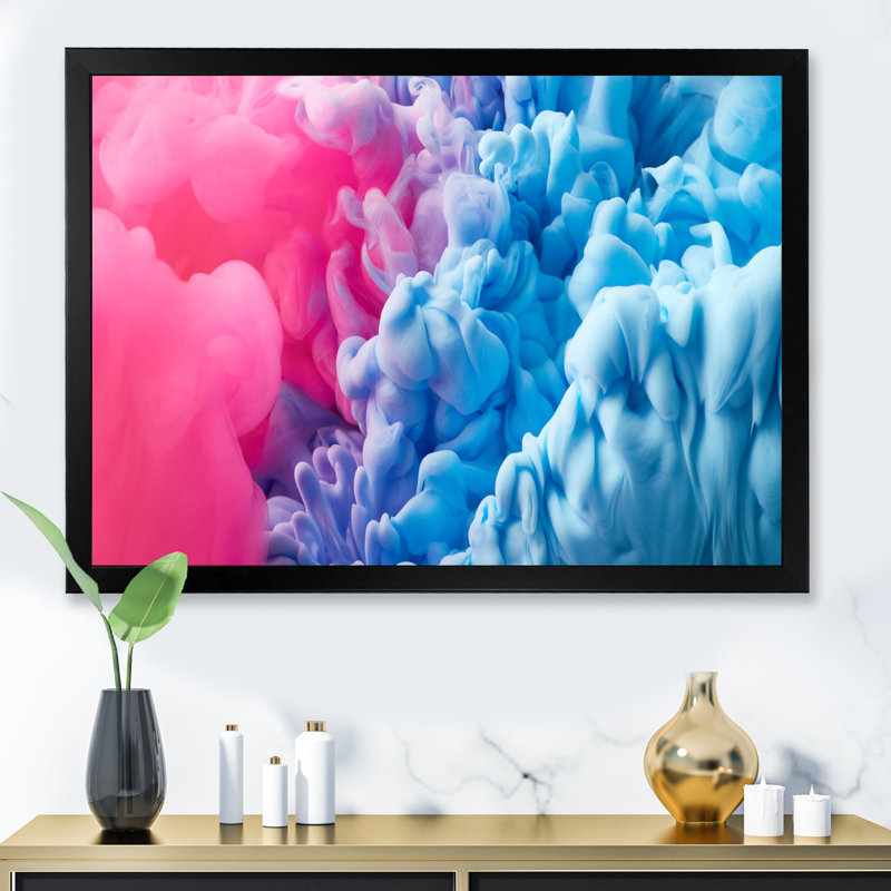 Art mural sur toile turquoise et rose liquide II, Cadre photo noir, H 8 po x l 12 po x P 1,5 po