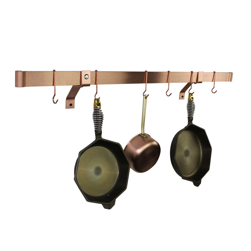 Rolled End Bar Handcrafted Wall Bracket Pot Rack, Brushed Copper, 6.25" H x 48" W x 4.75" D