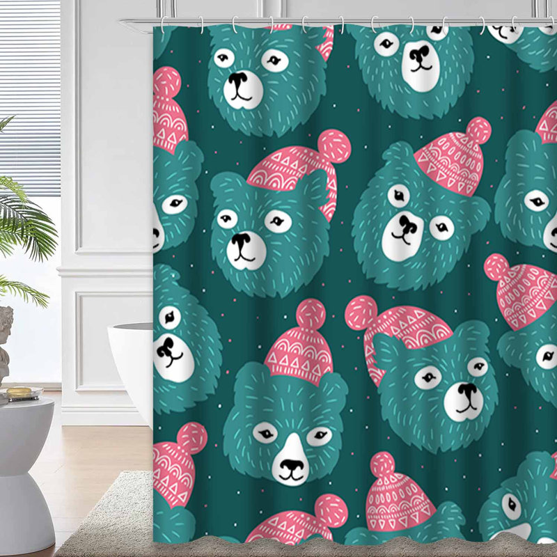Mignon rideau de douche avec 12 crochets Winter Animal Bear, L 72 po x l 78 po