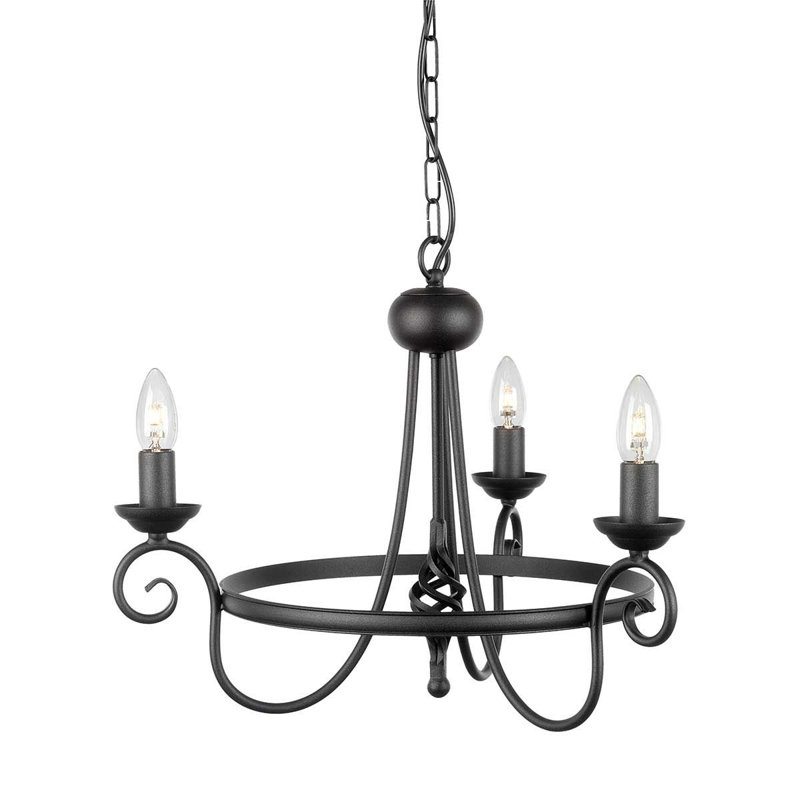 Ballycastle 3 - Light Candle Style Chandelier, Black