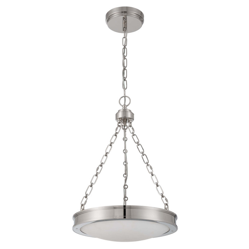 Luminaire suspendu DEL intégré 17 po Wittmar en nickel poli avec verre gravé, Nickel poli, 17 pouces