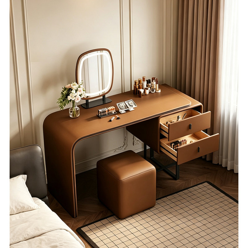 Ensemble coiffeuse moderne en cuir courbé avec miroir lumineux DEL