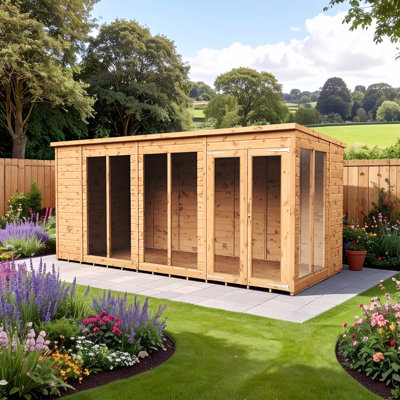  Pent Summerhouse Shiplap Tongue & Groove 14X6 Double Door With Windows
