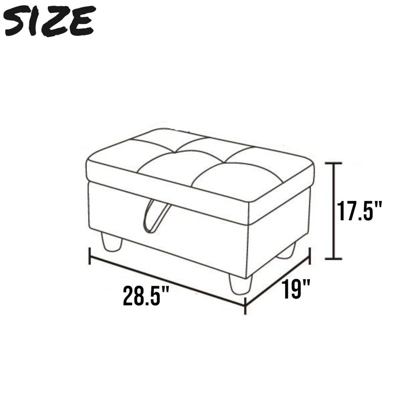  Repose-pieds capitonné rectangulaire avec rangement de 28,5 po Orella Marlinda, Carré flanelle noire
