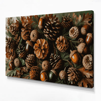 Thanksgiving Acorns and pinecones Brown Canvas Wall Art