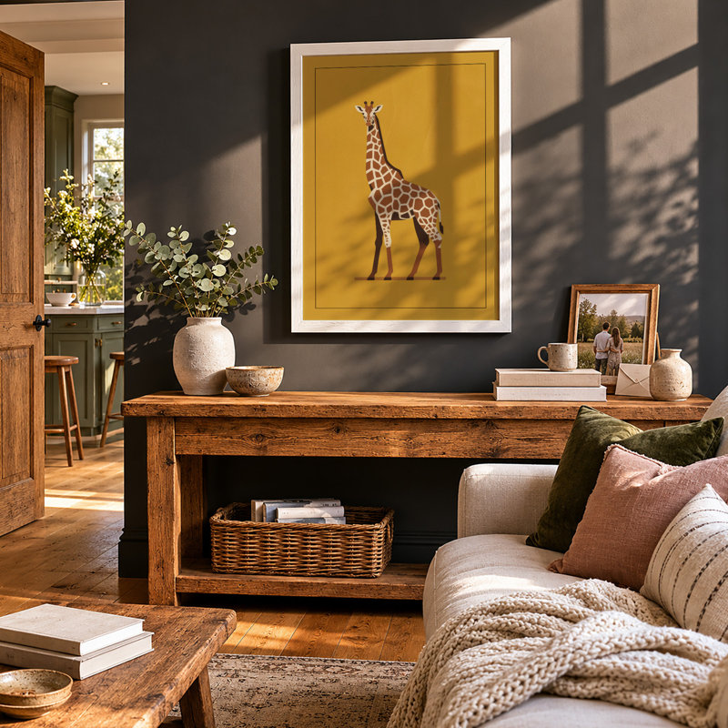 Standing Giraffe Modern - Framed Print, A3 - 42.0 x 29.7 cm, White