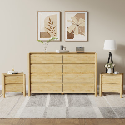 3 Piece Bedroom Set，8-Drawer Dresser And 2 Nightstands, Beige