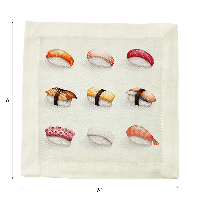 Sushi Town Hemstitch Cocktail 6" Linen/Cotton Napkin