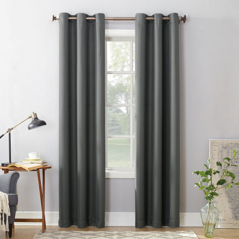 Panneau de rideau simple semi-diaphane avec œillets - Basics by Wayfair ™, l 48 po x L 63 po, Anthracite