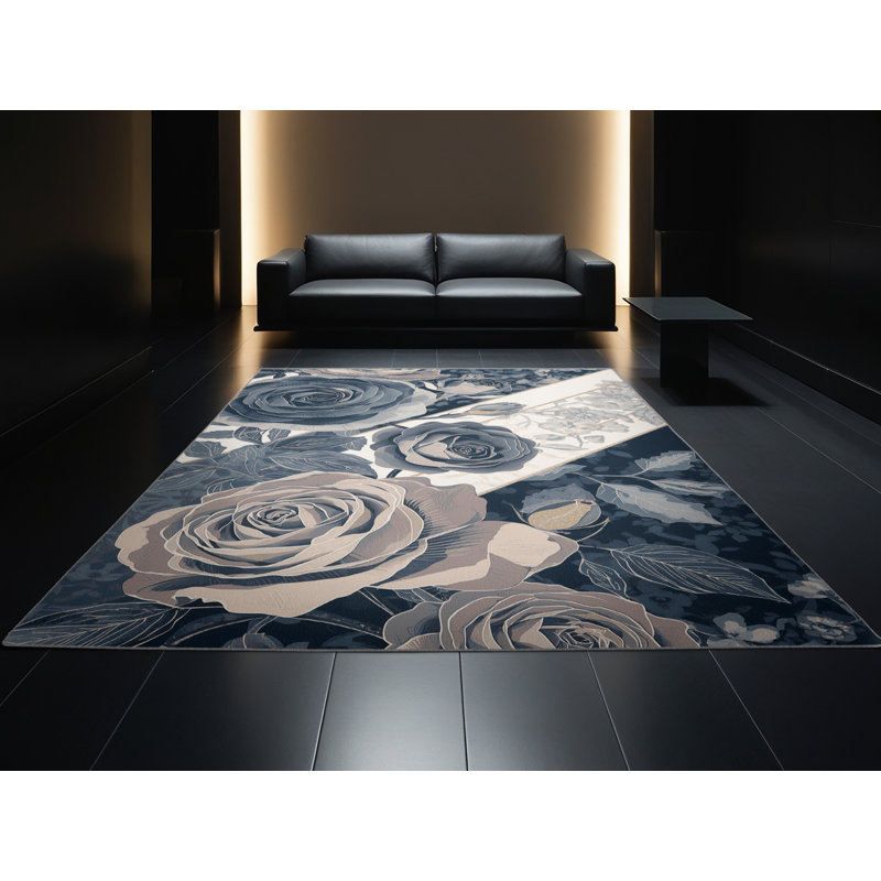 Tapis à motif floral lavande lavable à la machine en rose Paesyn Tea Rose, 6 po de diamètre