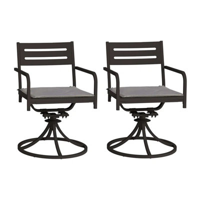 Ensemble de 2 chaises de salle à manger d'extérieur pivotantes à 360 ° en acier thermolaqué avec coussins toutes saisons, noir
