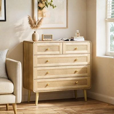 31.5'' W Natural Wood 5-Drawer Accent Chest