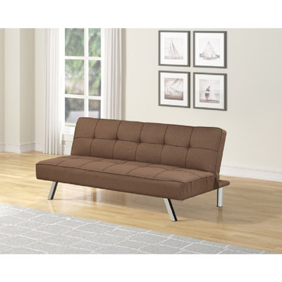 Contemporary Living Room Tufted Futon Sofa Bed with Metal Legs, Linen Upholstered Sofa Couch, Brown