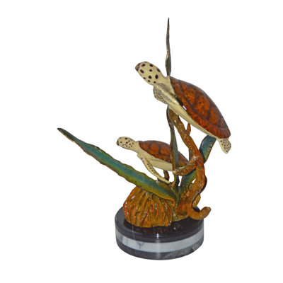 Statue bronze de deux tortues de mer brunes Chincoteague - Taille: L 12 po x l 16 po x H 19 po.