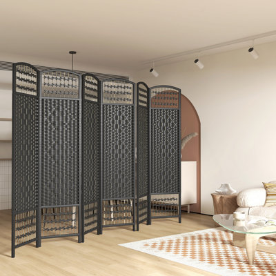 Paravent 6 panneaux, écran d'intimité pliable, séparateur de pièce 5,6 pi, cloison de séparation autoportante en fibre Wave, noir