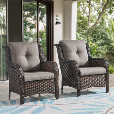 Wendye Wicker Patio Club Chairs With Olefin Weather-Resistant Cushions