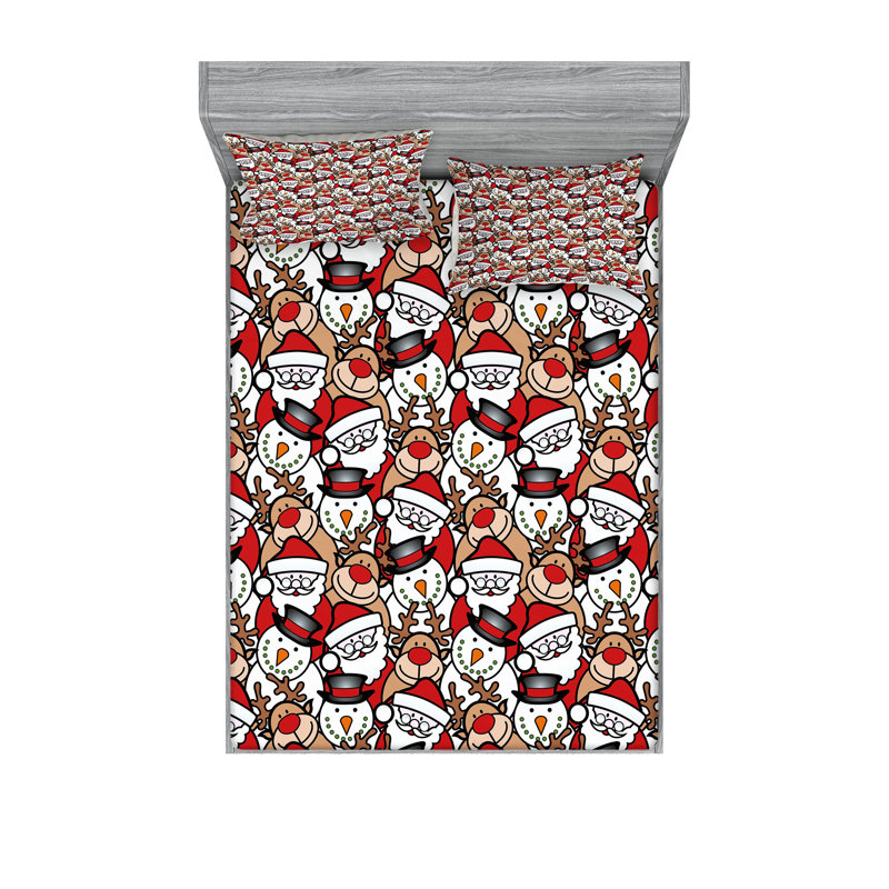 Drap-housse et coussin décoratif Ambesonne Christmas brun pâle blanc et rouge, King Sheet Set + 5 Additional Pieces