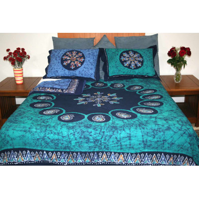 Housse de couette réversible bleue 100% coton