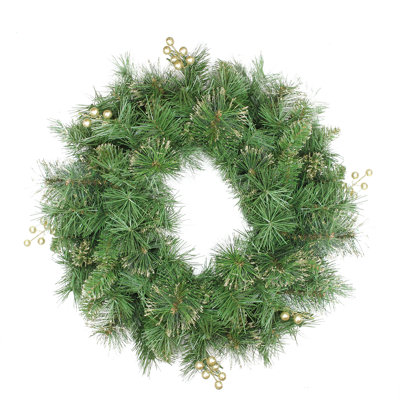 Couronne de Noël artificielle mixte pin et baies scintillantes - 24 pouces non éclairée