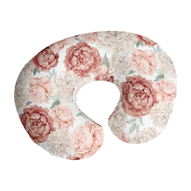 Nursing Breastfeeding Pillow Cover, Floral Print, Pink Off White Ivory