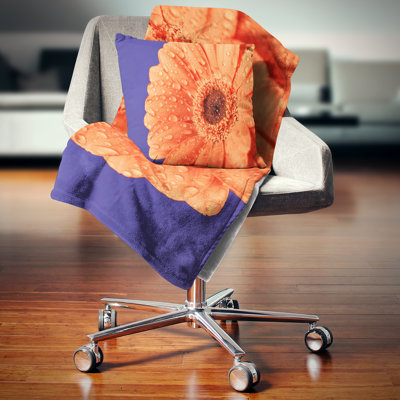 Orange Daisy On Purple Background - Floral Printed Pillow