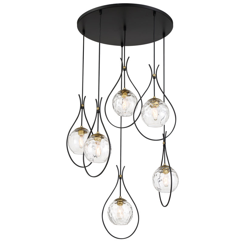 Everly Quinn Cody Coal And Soft Brass With Clear Water Pan Pendant