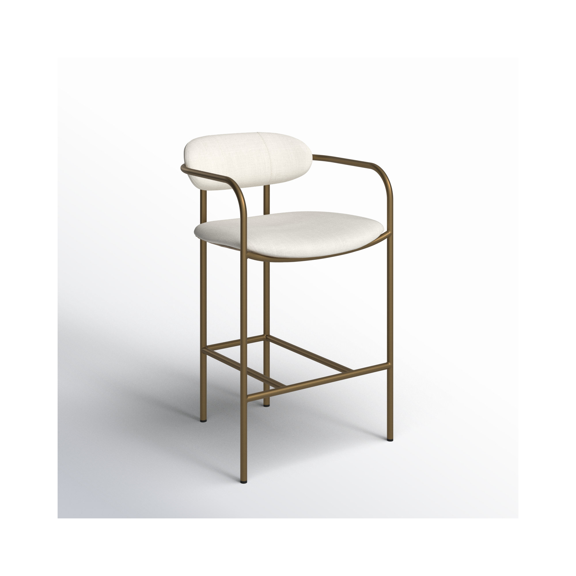 Belarus Fabric Seat Stool, Cream Linen Blend, Antiqued Gold, Bar Stool (30” Seat Height)