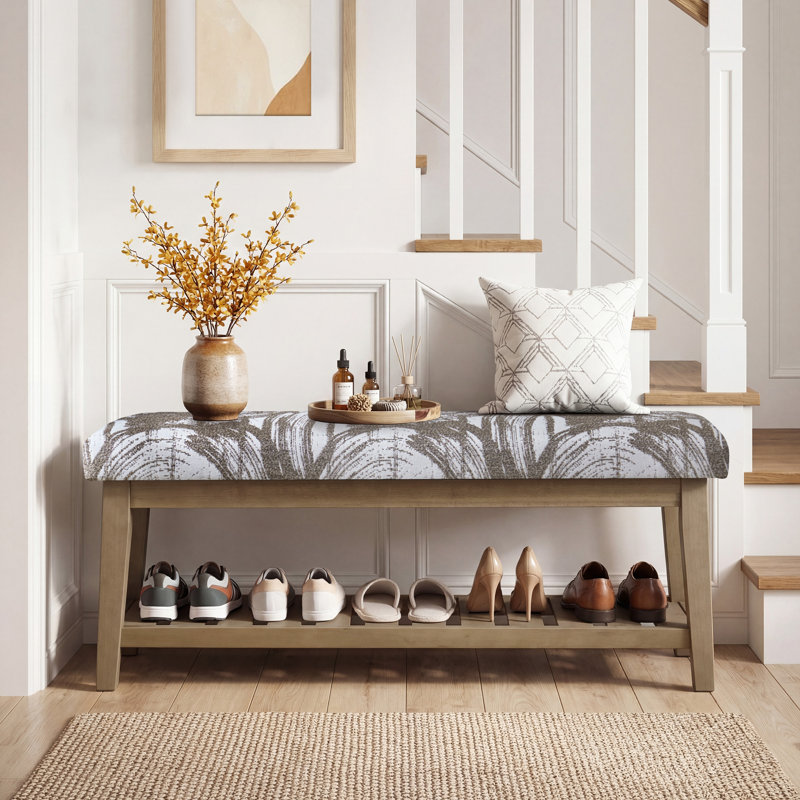 Polyester Upholstered Storage Bench, Prints Brown