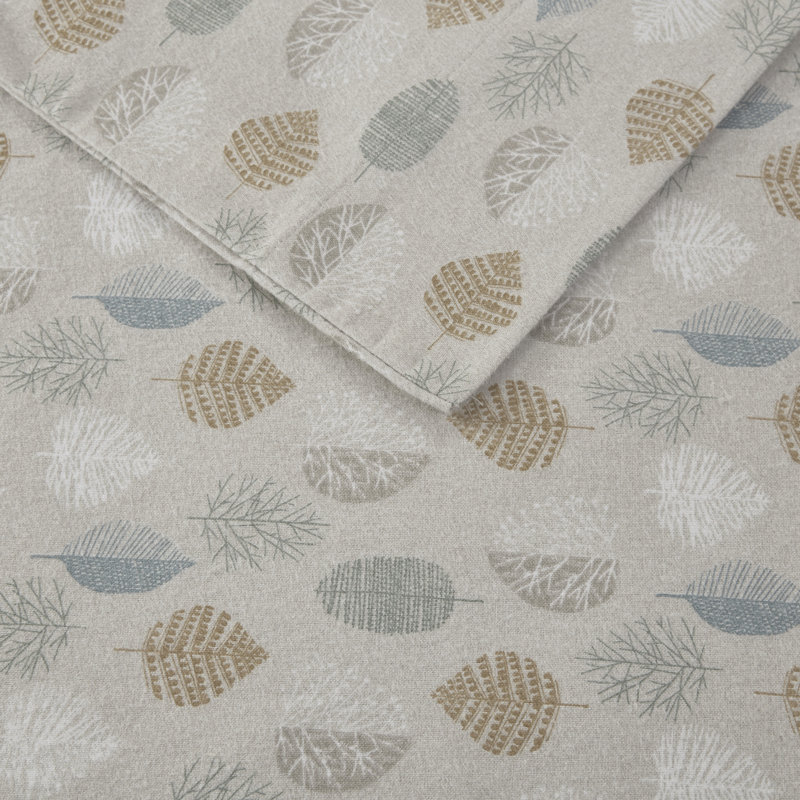 Full Size Beige and Blue Cotton Flannel Sheet Set