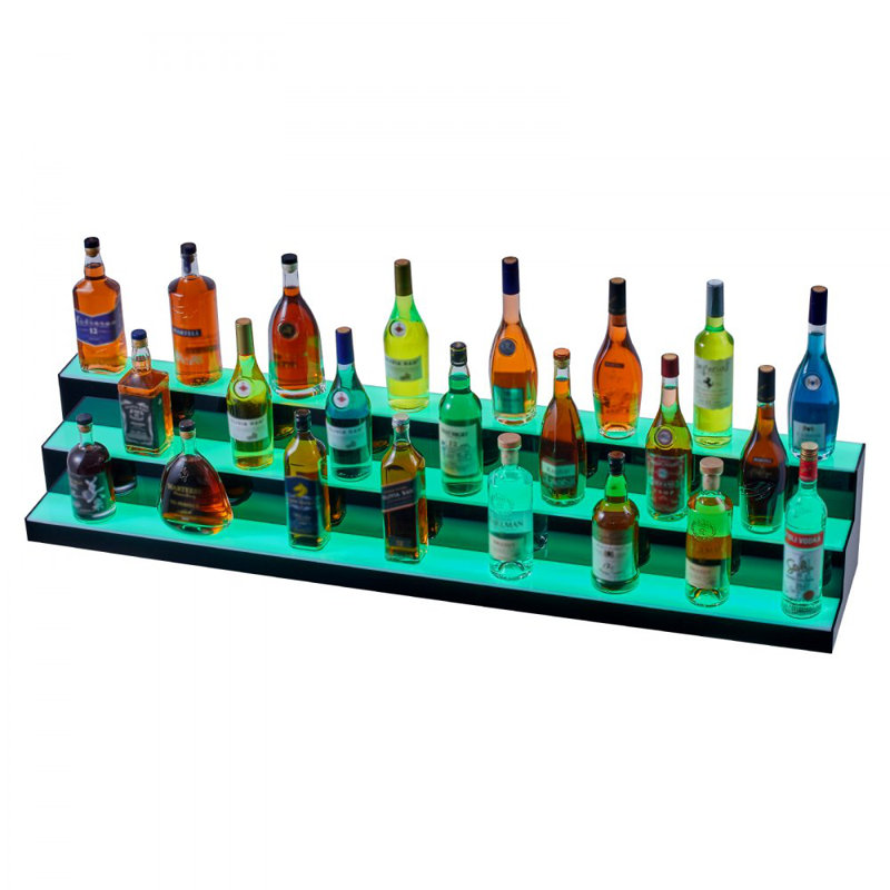 LED Lighted Liquor Bottle Display Bar Shelf RF & App Control 60" 3-Step, 10" H x 60" W x 12" D