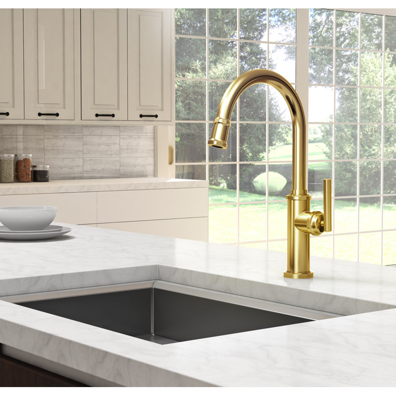 Heaney Single Handle Pull Down Kitchen Faucet, Satin Brass (PVD)